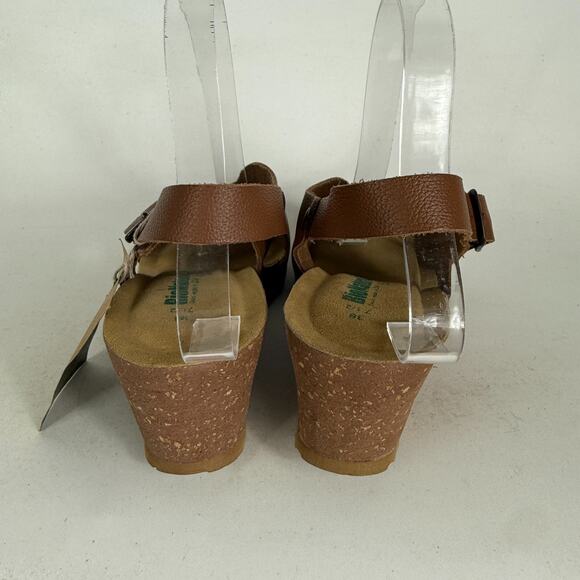 Bionatura Tessa Sandals Women 7.5 Brown Genuine Leather Buckle Peep Toe Wedge - Picture 7 of 9